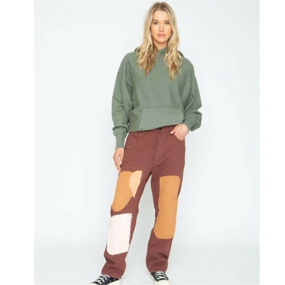 Sandrine Rose by Free People Patchwork Pants in Carrub Brown Women's Size 28 - Picture 1 of 6